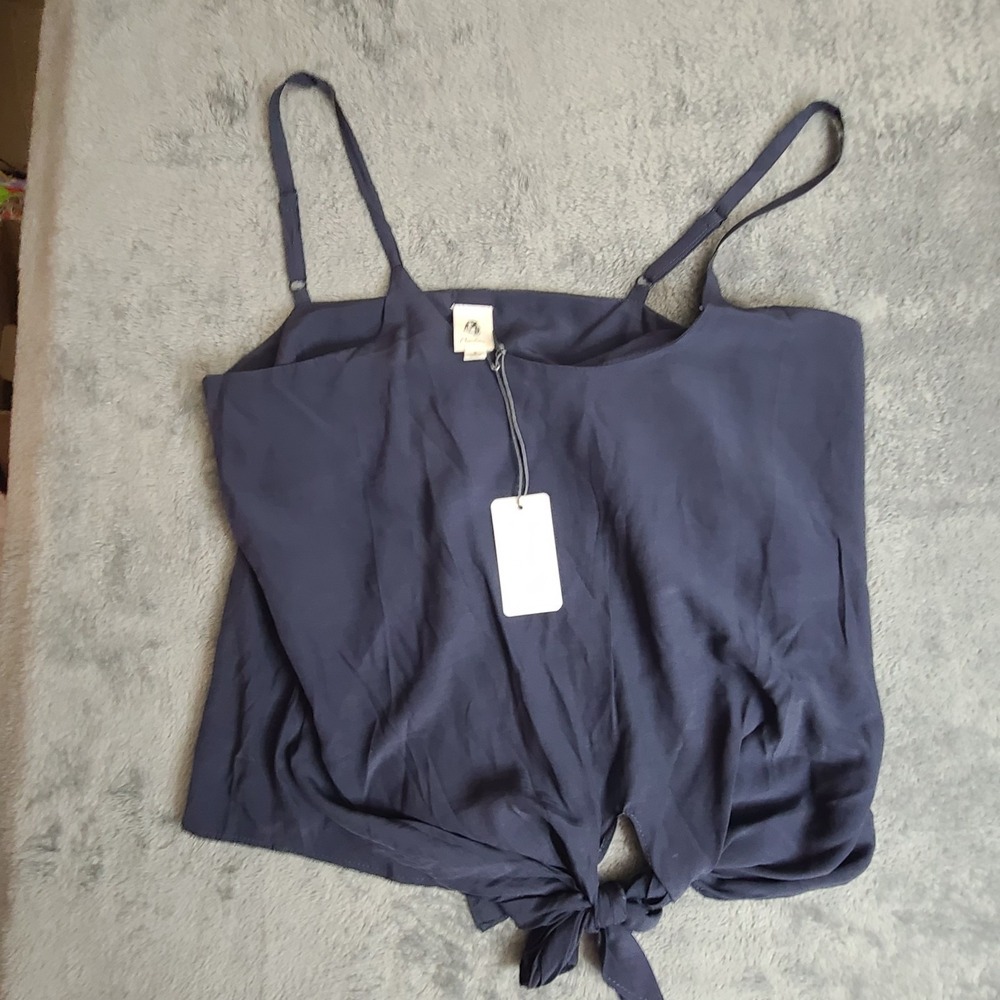 Lightweight Navy Tie-Front Tank Top